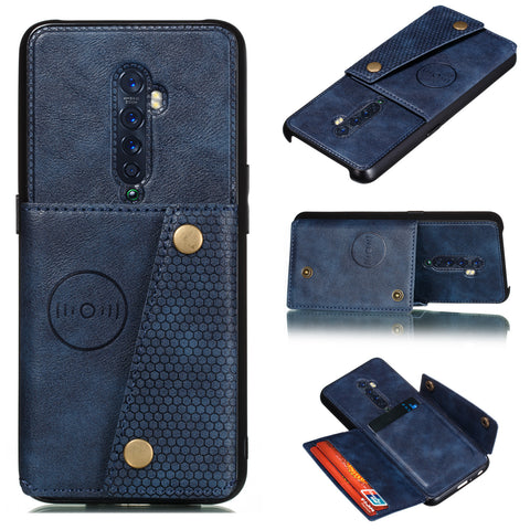 For OPPO A9 2020/Realme XT/Reno 2 Mobile Phone Shell Classic Textured Pattern Buckle Closure Design Anti-fall Smartphone Case  blue