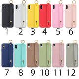 For Redmi 6A Simple Solid Color Chic Wrist Rope Bracket Matte TPU Anti-scratch Non-slip Protective Cover Back Case 5 dark pink