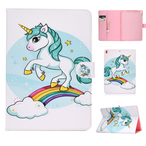 For iPad 10.5 2017/iPad 10.2 2019 Laptop Protective Case Color Painted Smart Stay PU Cover with Front Snap  single horned horse