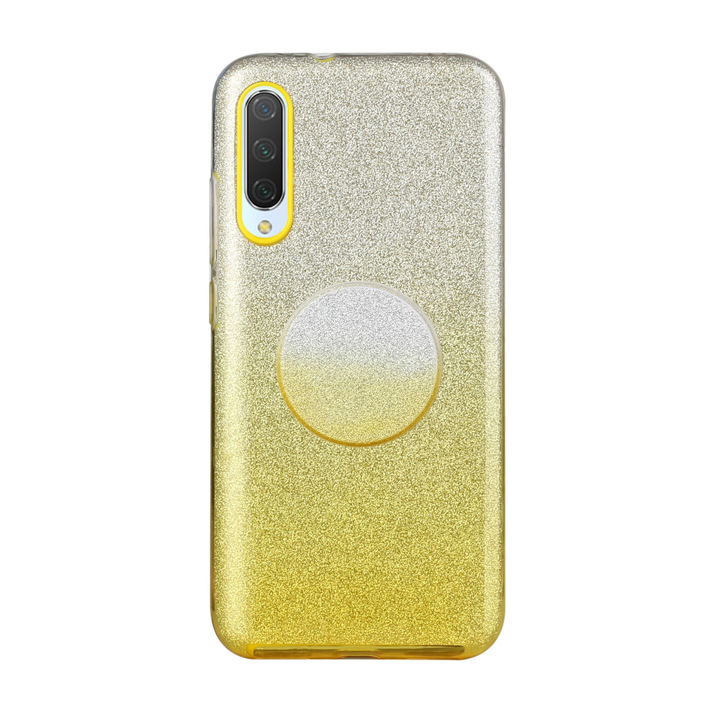 For Samsung A10/A50/A30S/A70/A20S Phone Case Gradient Color Glitter Powder Phone Cover with Airbag Bracket yellow