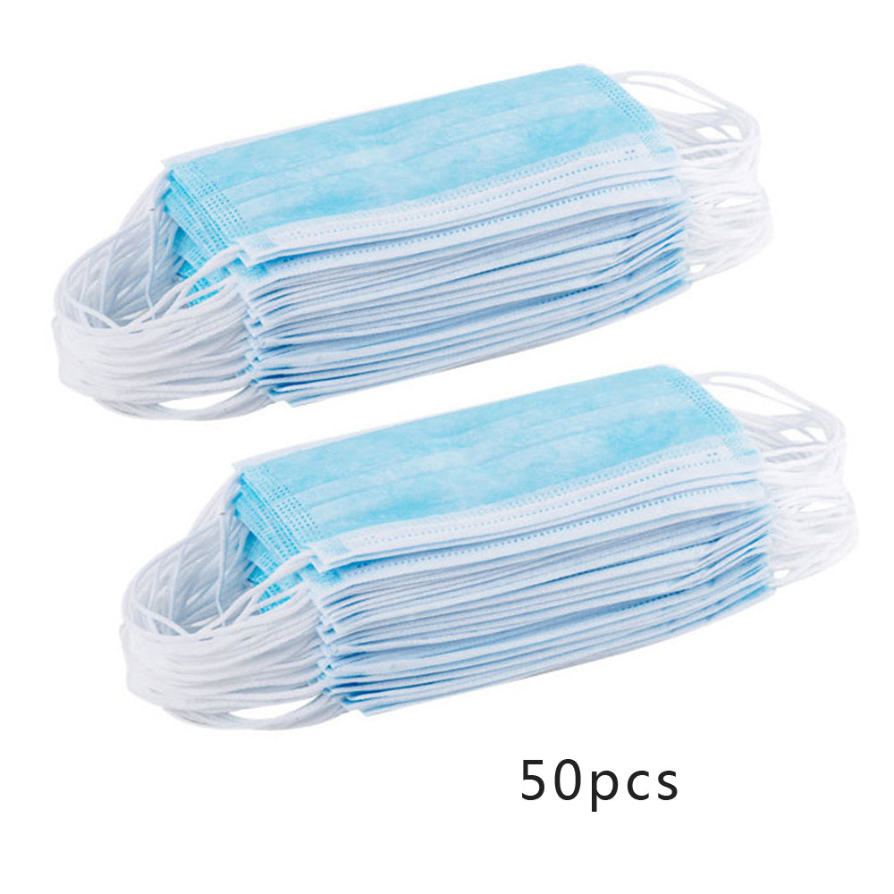 Face Masks Disposable 3 Layers Dustproof Mask Facial Protective Cover Masks Set Anti-Dust Salon Earloop Mask blue_50PCS