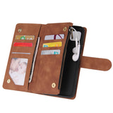 For HUAWEI P40 Lite Leather Mobile Phone Cover with Zipper Purse Cards Slot Phone Bracket 4 brown