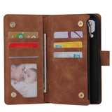 For HUAWEI P40 Lite Leather Mobile Phone Cover with Zipper Purse Cards Slot Phone Bracket 4 brown