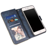 For Iphone 6/6s/6 Plus/6s Plus/7 Plus/8 Plus Pu Leather  Mobile Phone Cover Zipper Card Bag + Wrist Strap blue
