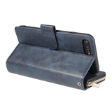 For Iphone 6/6s/6 Plus/6s Plus/7 Plus/8 Plus Pu Leather  Mobile Phone Cover Zipper Card Bag + Wrist Strap blue