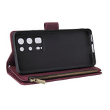 For HUAWEI P40 pro plus Zipper Purse Leather Mobile Phone Cover with Cards Slot Phone Bracket 5 wine red