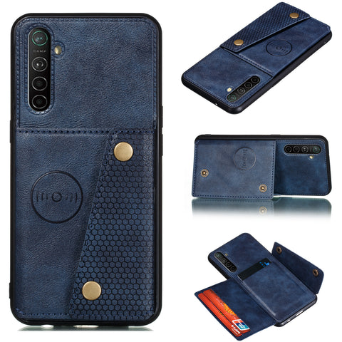 For OPPO A9 2020/Realme XT/Reno 2 Mobile Phone Shell Classic Textured Pattern Buckle Closure Design Anti-fall Smartphone Case  blue