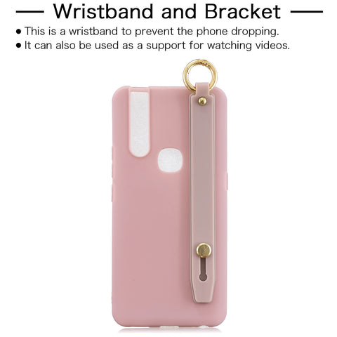 For VIVO V15 Simple Solid Color Chic Wrist Rope Bracket Matte TPU Anti-scratch Non-slip Protective Cover Back Case 11 Lotus pink