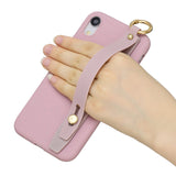 For VIVO V15 Simple Solid Color Chic Wrist Rope Bracket Matte TPU Anti-scratch Non-slip Protective Cover Back Case 11 Lotus pink