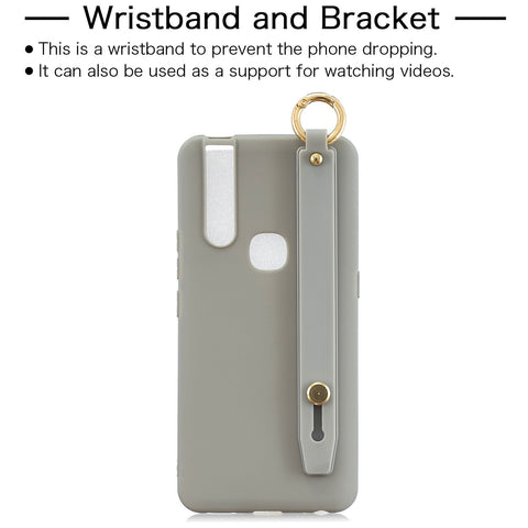 For VIVO V15 Simple Solid Color Chic Wrist Rope Bracket Matte TPU Anti-scratch Non-slip Protective Cover Back Case 12 gray