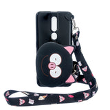 For OPPO F11/F11 Pro Cellphone Case Mobile Phone TPU Shell Shockproof Cover with Cartoon Cat Pig Panda Coin Purse Lovely Shoulder Starp  Black
