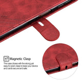 For Samsung A7 2018 Denim Pattern Solid Color Flip Wallet PU Leather Protective Phone Case with Buckle & Bracket red