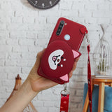 For Redmi Note 8/8T/8 Pro Cellphone Case Mobile Phone Shell Shockproof TPU Cover with Cartoon Cat Pig Panda Coin Purse Lovely Shoulder Starp  Red