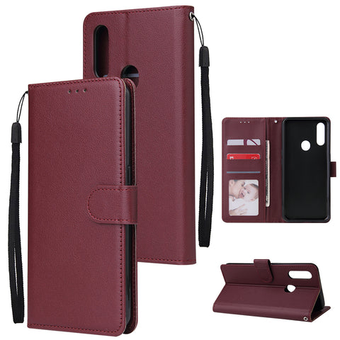 For OPPO A8 / A31/Realme XT / X2 Mobile Phone Case PU Buckle Closure Wallet Design Cards Slots All-round Protection Phone Cover  Red wine