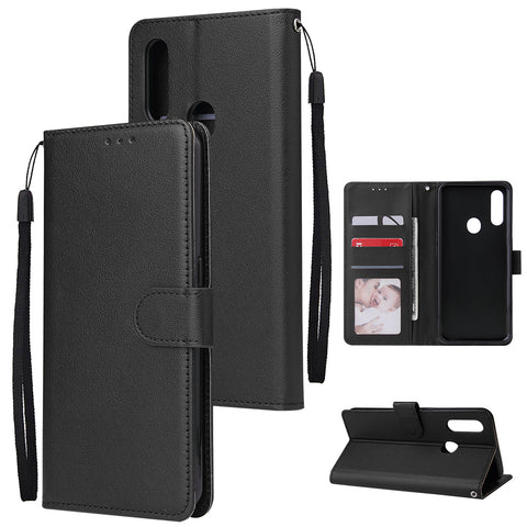 For OPPO A8 / A31/Realme XT / X2 Mobile Phone Case PU Buckle Closure Wallet Design Cards Slots All-round Protection Phone Cover  black