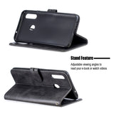 For Samsung A10S A20S Solid Color Denim Texture Front Clasp Bracket Leather Mobile Phone Cover black
