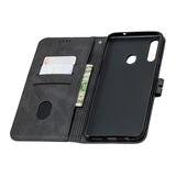 For Samsung A10S A20S Solid Color Denim Texture Front Clasp Bracket Leather Mobile Phone Cover black