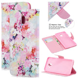 For Samsung J4 Plus/J6 Plus Cartoon Phone Shell Delicate Smartphone Case PU Leather Overall Protective Wallet Design Watercolor flower