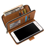For Iphone 6/6s/6 Plus/6s Plus/7 Plus/8 Plus Pu Leather  Mobile Phone Cover Zipper Card Bag + Wrist Strap brown