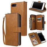For Iphone 6/6s/6 Plus/6s Plus/7 Plus/8 Plus Pu Leather  Mobile Phone Cover Zipper Card Bag + Wrist Strap brown