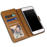 For Iphone 6/6s/6 Plus/6s Plus/7 Plus/8 Plus Pu Leather  Mobile Phone Cover Zipper Card Bag + Wrist Strap brown