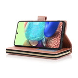 For Samsung A01/A21/A31/A41/A51 Pu Leather  Mobile Phone Cover Zipper Card Bag + Wrist Strap Rose gold