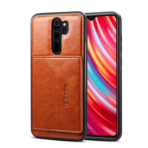 For Red Mi NOTE 8/8 Pro Cellphone Smart Shell 2-in-1 Textured PU Leather Card Holder Stand-viewing Overall Protection Case brown