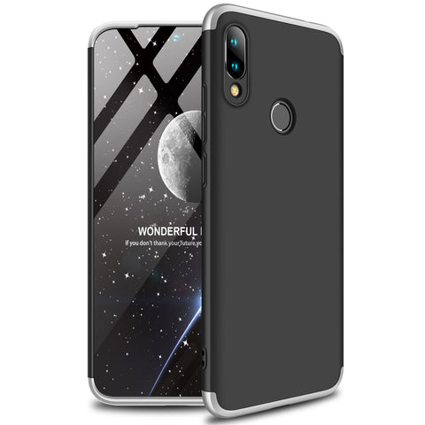for Redmi NOTE 7 Ultra Slim PC Back Cover Non-slip Shockproof 360 Degree Full Protective Case Silver black silver_Redmi NOTE 7