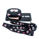 For OPPO F11/F11 Pro Cellphone Case Mobile Phone TPU Shell Shockproof Cover with Cartoon Cat Pig Panda Coin Purse Lovely Shoulder Starp  Black