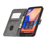 For Samsung A7 2018 Denim Pattern Solid Color Flip Wallet PU Leather Protective Phone Case with Buckle & Bracket gray