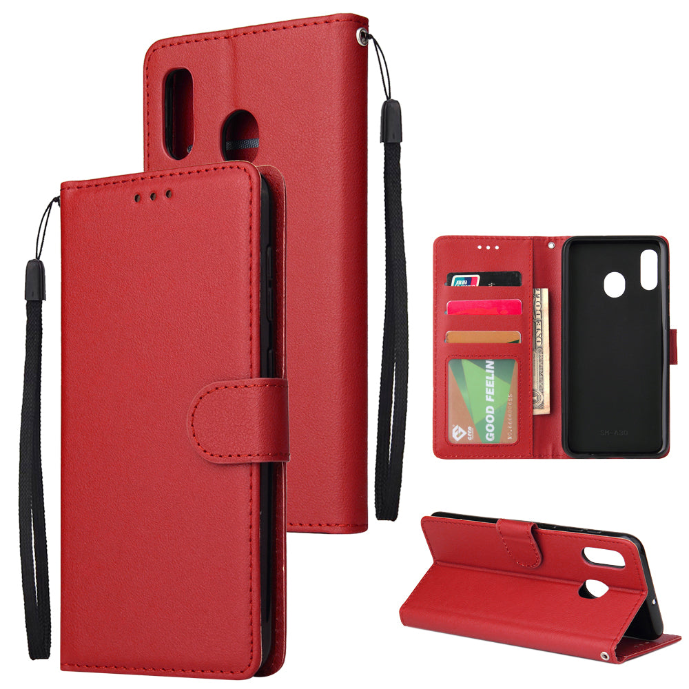For Samsung A30/A20 Flip-type Leather Protective Phone Case with 3 Card Position Buckle Design Phone Cover  red