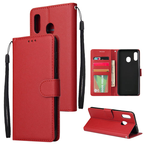 For Samsung A30/A20 Flip-type Leather Protective Phone Case with 3 Card Position Buckle Design Phone Cover  red
