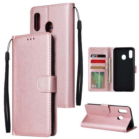 For Samsung A30/A20 Flip-type Leather Protective Phone Case with 3 Card Position Buckle Design Phone Cover  Rose gold