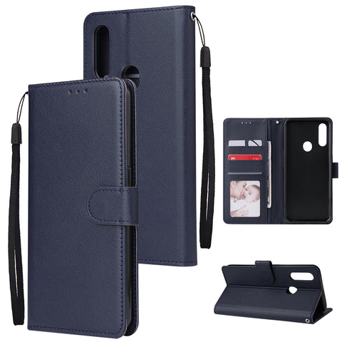 For OPPO A8 / A31/Realme XT / X2 Mobile Phone Case PU Buckle Closure Wallet Design Cards Slots All-round Protection Phone Cover  blue