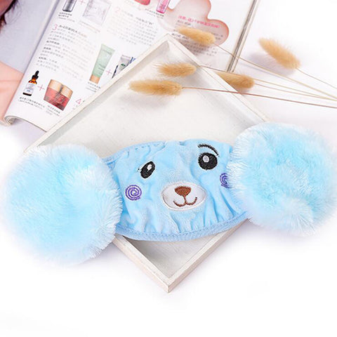 Kid 2-in-1 Warm Mask Earmuffs Cartoon Bear Winter Thicken Plush Riding Outdoor Wear Blue