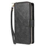 For iphone X/XS/XS MAX/11/11Pro Pu Leather  Mobile Phone Cover Zipper Card Bag + Wrist Strap black