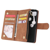 For Google Pixel 4A  Leather Mobile Phone Cover with Cards Slot Zipper Purse Phone Bracket 4 brown