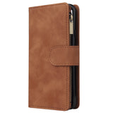 For Google Pixel 4A  Leather Mobile Phone Cover with Cards Slot Zipper Purse Phone Bracket 4 brown