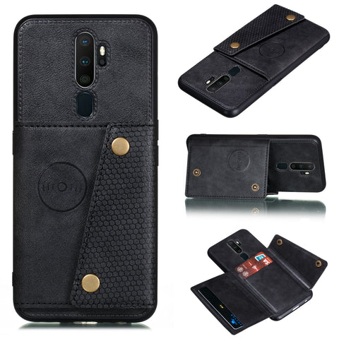 For OPPO A9 2020/Realme XT/Reno 2 Mobile Phone Shell Classic Textured Pattern Buckle Closure Design Anti-fall Smartphone Case  black