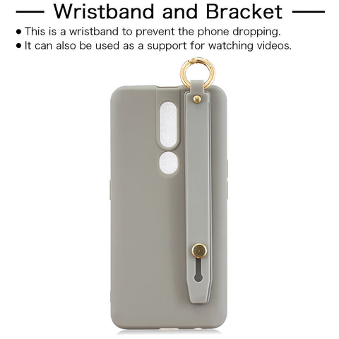 For OPPO F11 pro Simple Solid Color Chic Wrist Rope Bracket Matte TPU Anti-scratch Non-slip Protective Cover Back Case 12 gray
