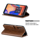 For Samsung A7 2018 Denim Pattern Solid Color Flip Wallet PU Leather Protective Phone Case with Buckle & Bracket brown