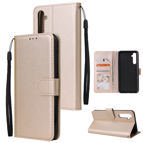 For OPPO A8 / A31/Realme XT / X2 Mobile Phone Case PU Buckle Closure Wallet Design Cards Slots All-round Protection Phone Cover  Golden
