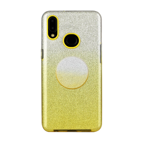 For Samsung A10/A50/A30S/A70/A20S Phone Case Gradient Color Glitter Powder Phone Cover with Airbag Bracket yellow