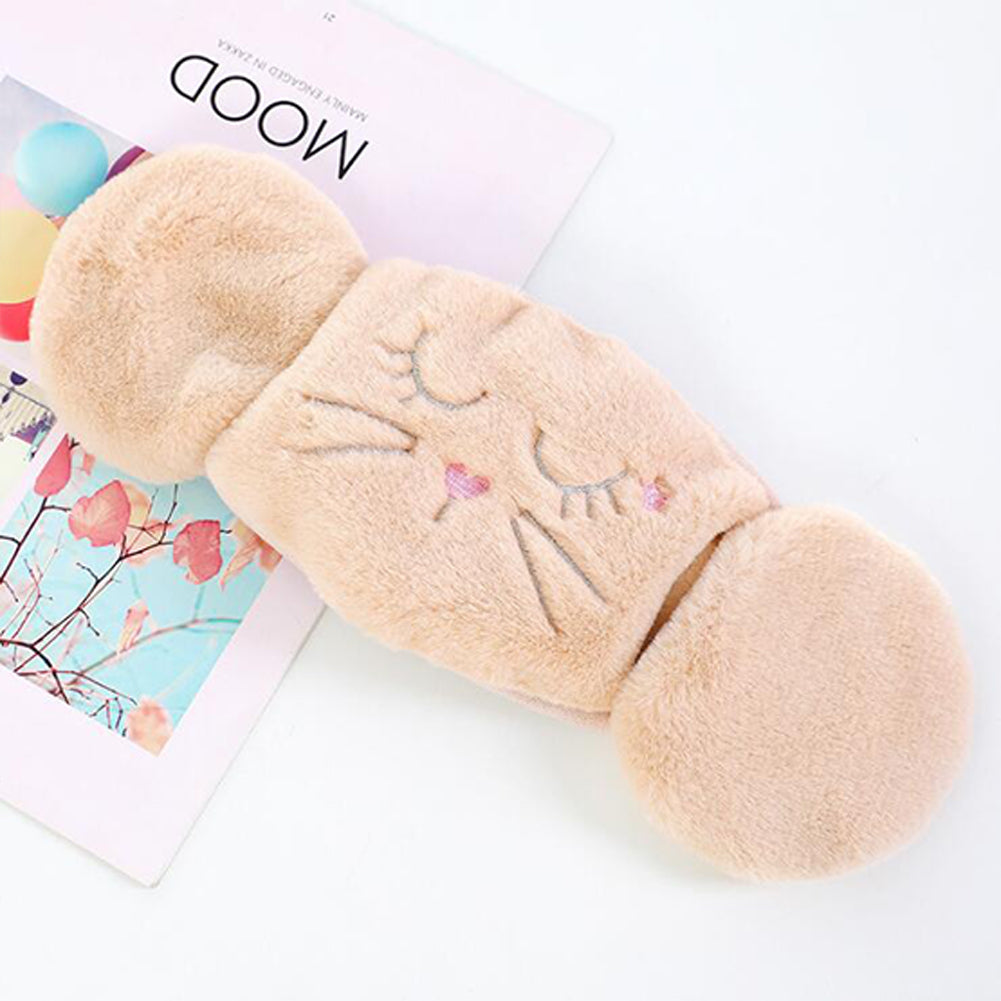 Women 2-in-1 Warm Mask Earmuffs Cartoon Cat Autumn Winter Thicken Plush Riding Outdoor Wear Khaki