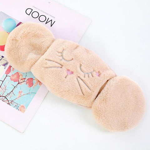 Women 2-in-1 Warm Mask Earmuffs Cartoon Cat Autumn Winter Thicken Plush Riding Outdoor Wear Khaki