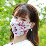 Fashionable Chiffon Printed Sunscreen Summer Breathable And Washable Dustproof Mask Small white flowers on foundation_One size