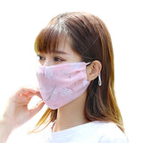 Fashionable Chiffon Printed Sunscreen Summer Breathable And Washable Dustproof Mask Small white flowers on foundation_One size