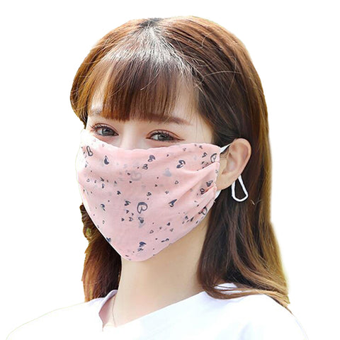 Fashionable Chiffon Printed Sunscreen Summer Breathable And Washable Dustproof Mask Snow Bud Love_One size