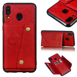 For Samsung M20 Double Buckle Phone Case Protective Cover with Card Holder Bracket Light Brown