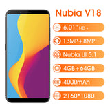 Global Version ZTE Nubia V18 4GB 64GB 6.01"" Smartphone Snapdragon 625 2160*1080 Octa Core 18:9 4000mAh 13MP Mobile Phone Black